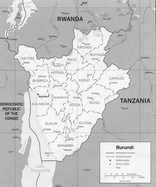 image: Black and white Burundi Map