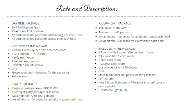 Alysa Private Resort Rates Packages Daytime and Overnight Package