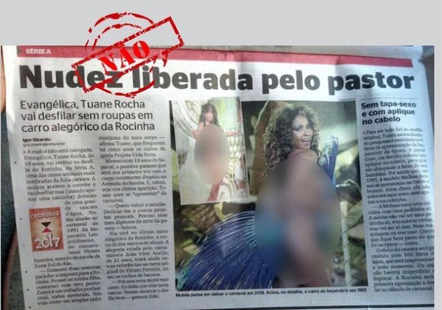 Matéria do Jornal Extra sobre evangélica nua no carnaval