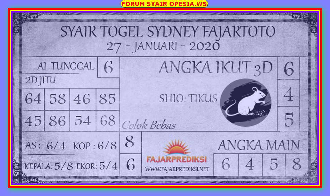 1 New Message Kode Syair Sydney 27 Januari 2020 Forum Syair Togel Hongkong Singapura Sydney
