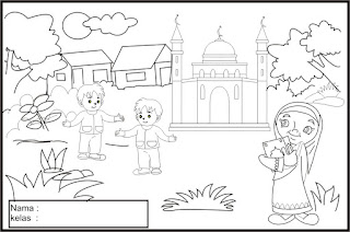 Mewarnai Gambar Masjid Anak Tk Animasi Muslimah Desain Image Result