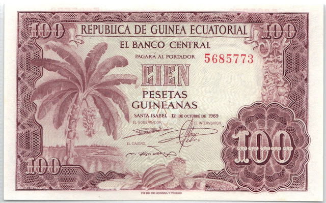 Guinea Equatoriale 100 Pesetas Guineanas 1969 P# 1