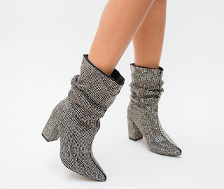 Botine Bonton Gri cu toc gros elegante de toamna Botine Bonton Gri cu toc gros elegante de toamna