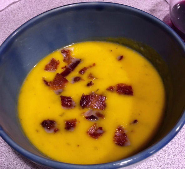Butternut Squash Soup with Pears and Bacon