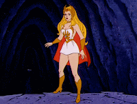 Gif from the old She-Ra. She is kicking at the camera.