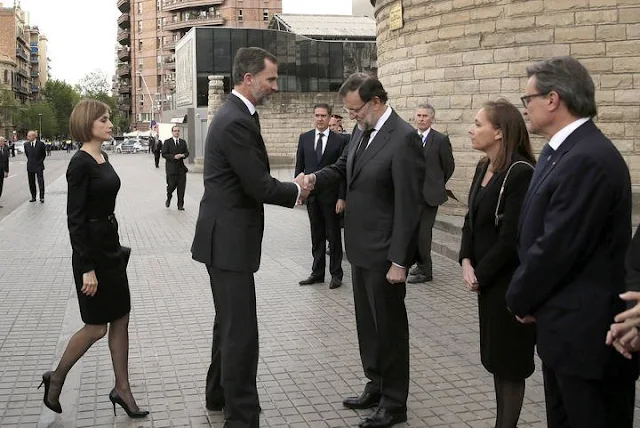 King Felipe of Spain and Queen Letizia of Spain attended the memorial service for the 150 victims of the Germanwings crash at the Sagrada Familia Cathedral