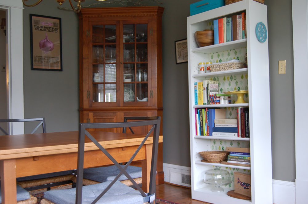 julieree bookcase lined...and dining room is DONE (for now)