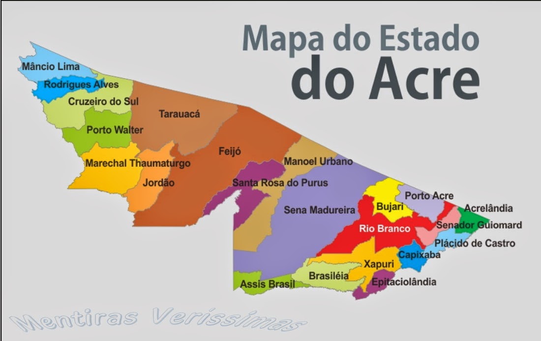 Mapa do Estado do Acre com seus municípios.