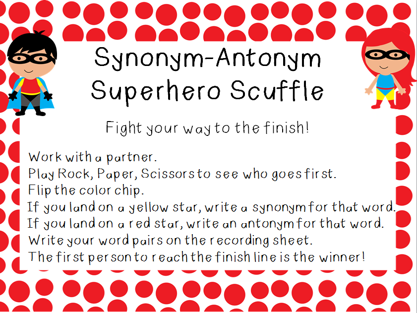 Classroom Freebies Too: Superhero Scramble: Synonyms and Antonyms