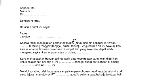 Contoh Surat Pengunduran Diri Dari Bendahara