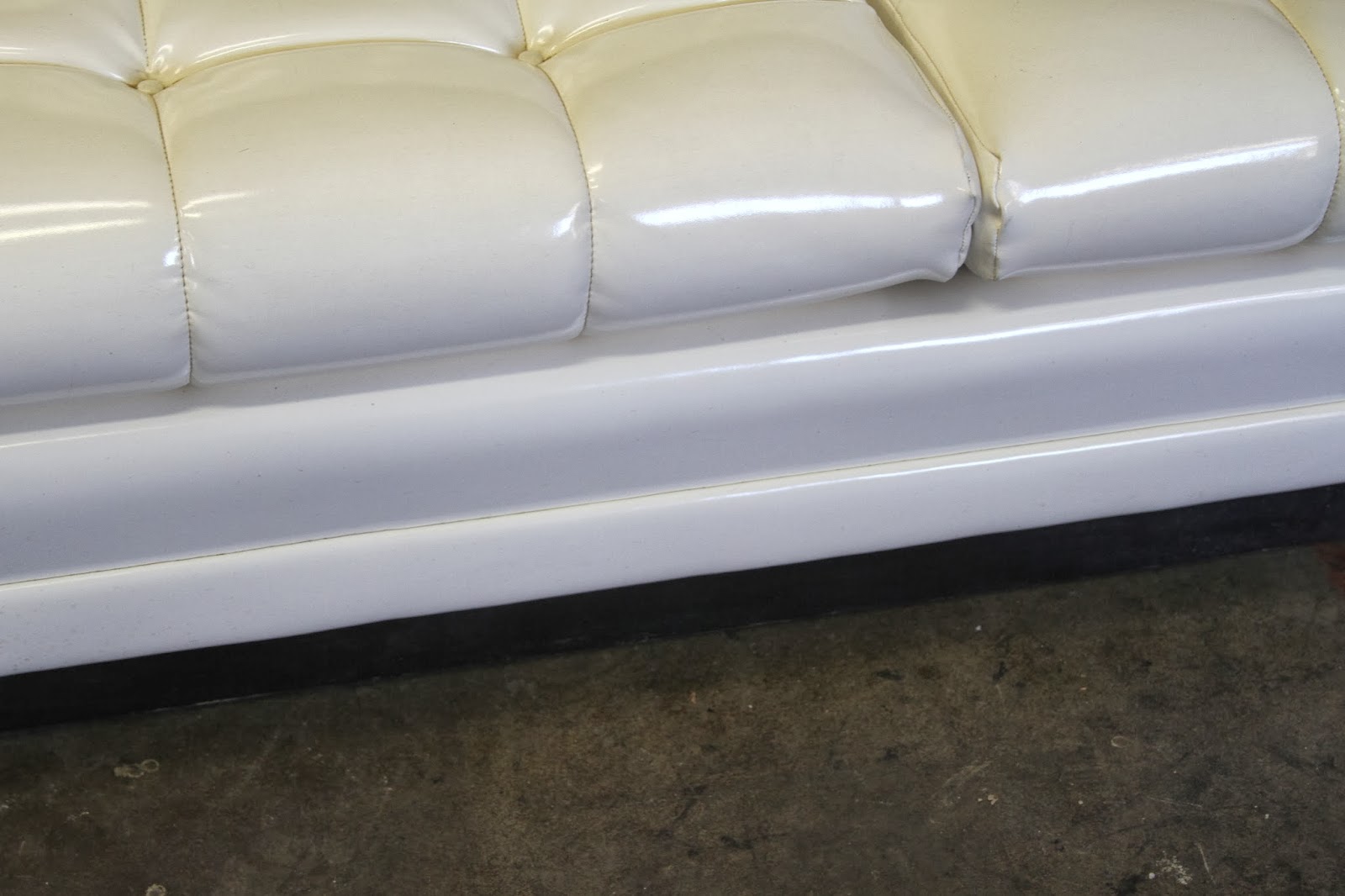 Hermans Steel Garage 70s White Vinyl Tufted Sofa