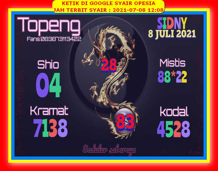 Syair Sdy Hari Ini Kamis 8 Juli 2021 Opesia Official