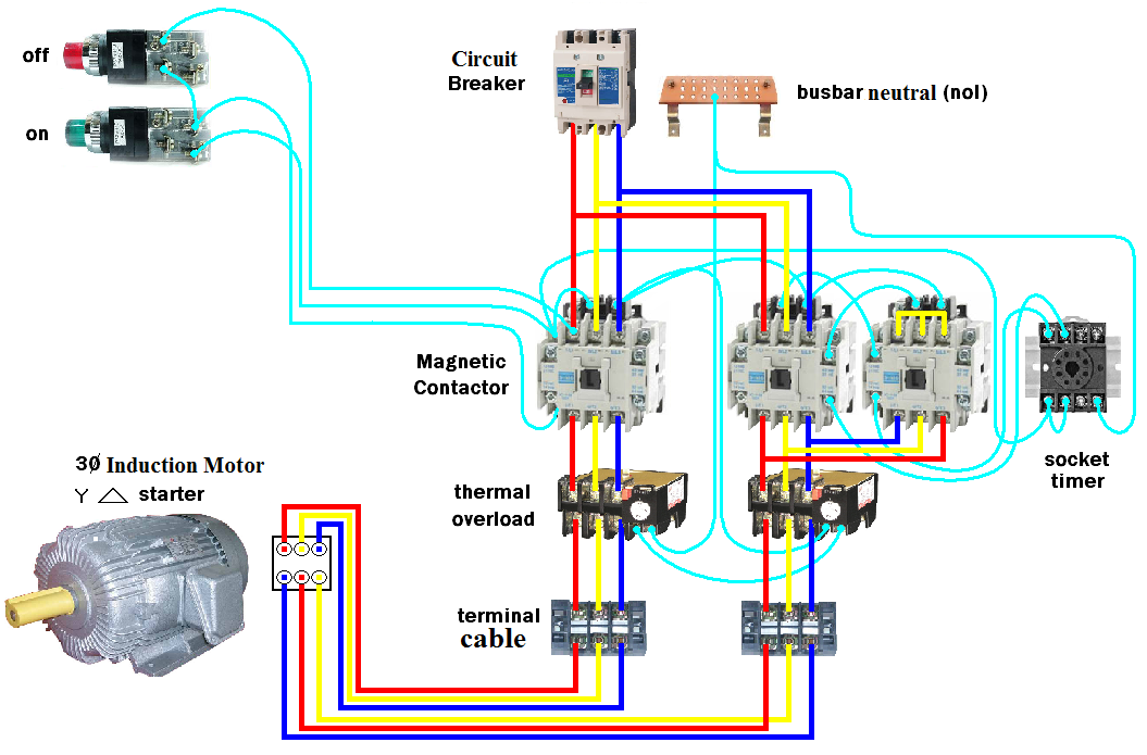 D.O.L Starter Motor Wiring Diagram (Star - Delta) - Electrical