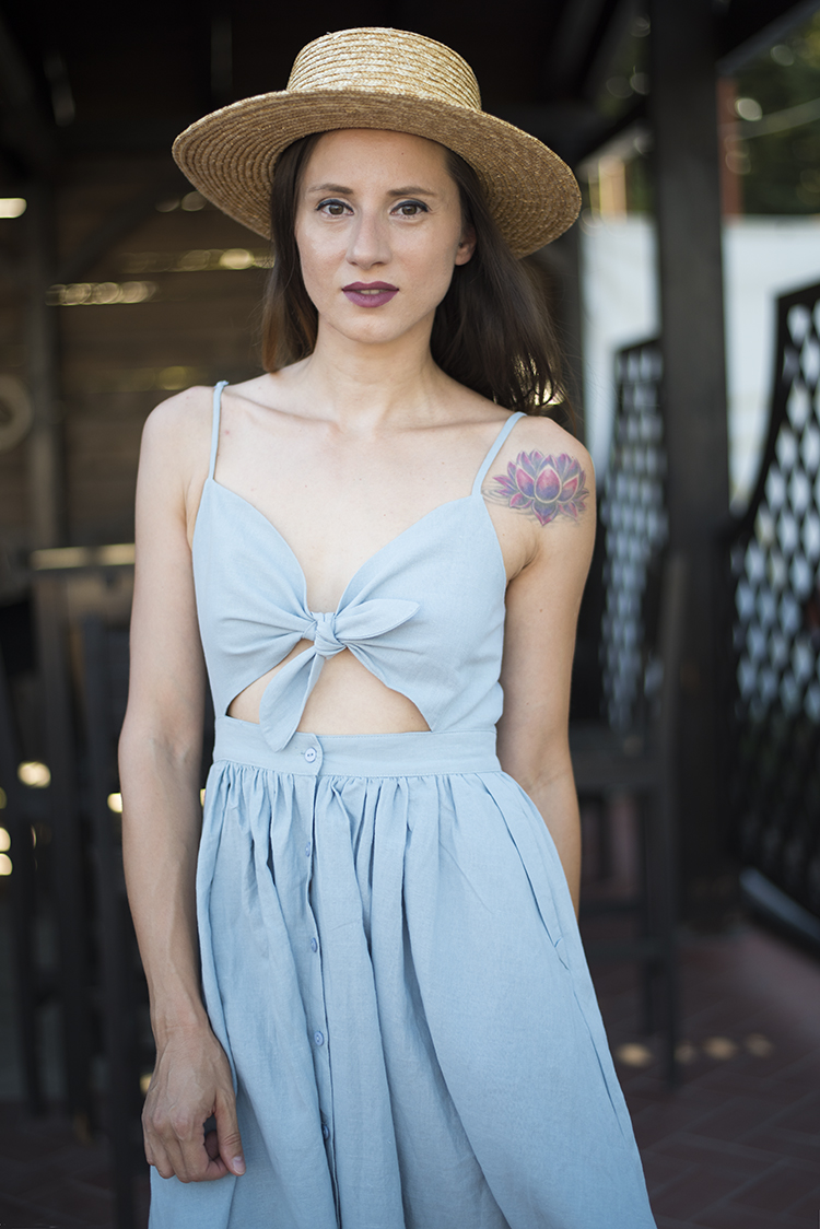 Take A Bow Cami Dress in Dusty Blue Take A Bow Cami Dress in Dusty Blue