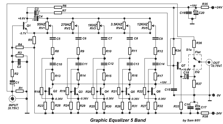 Simple 5 Band Graphic Equalizer Circuit Diagram | Electronic Circuits