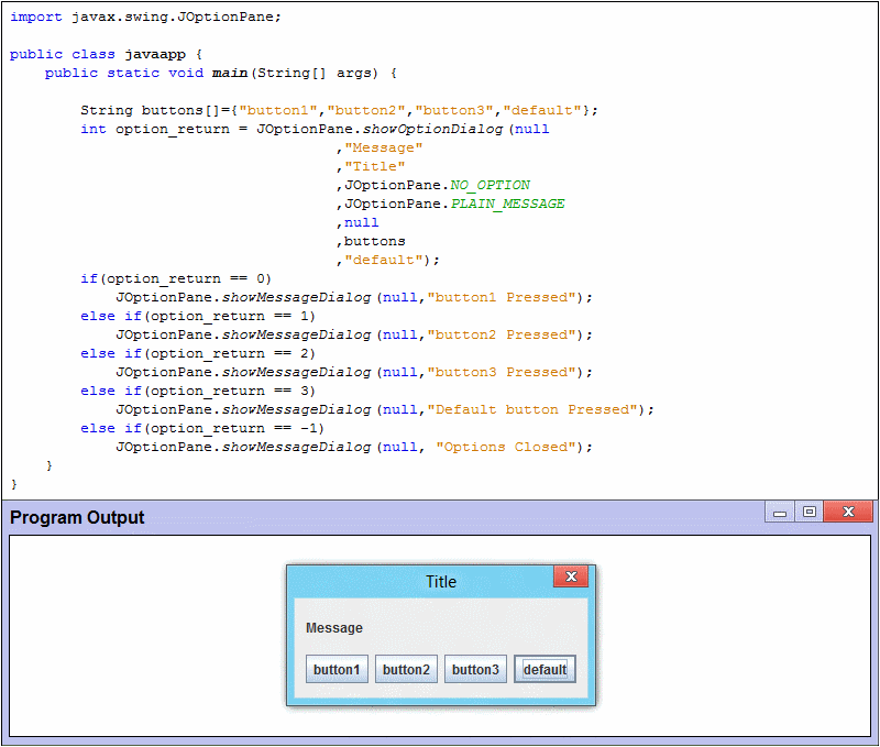 Easy Java Learn: JOptionPane : showOptionDialog Returns