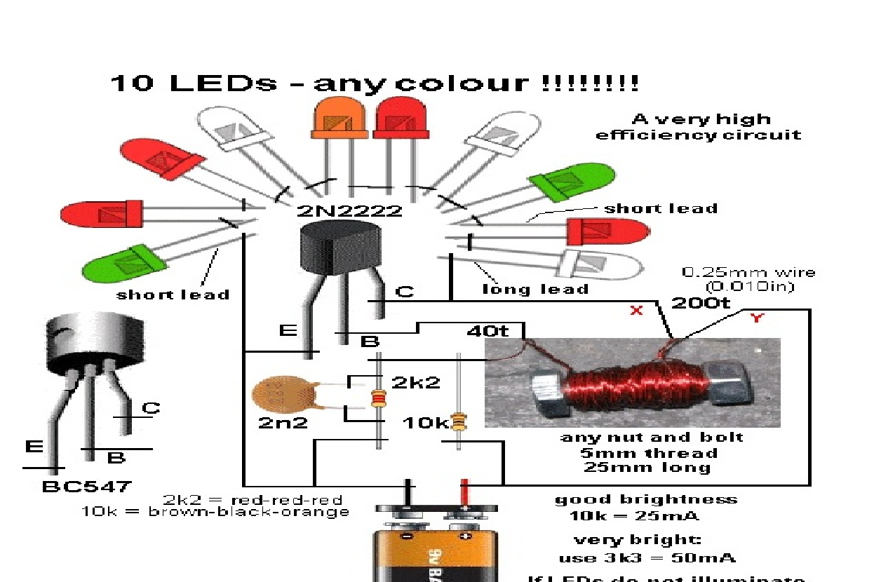 How to illuminate 10 LEDs on a 9v Battery (Circuit Diagram