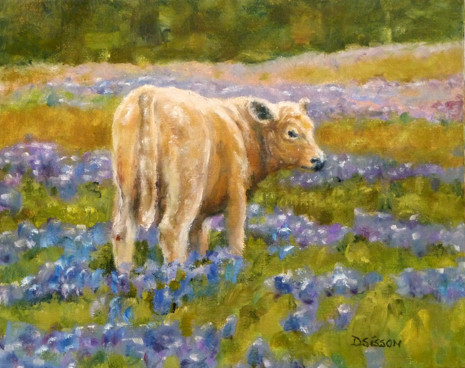 Daily Painting Projects: Bluebonnet Calf Oil Painting Cow Portrait Farm ...