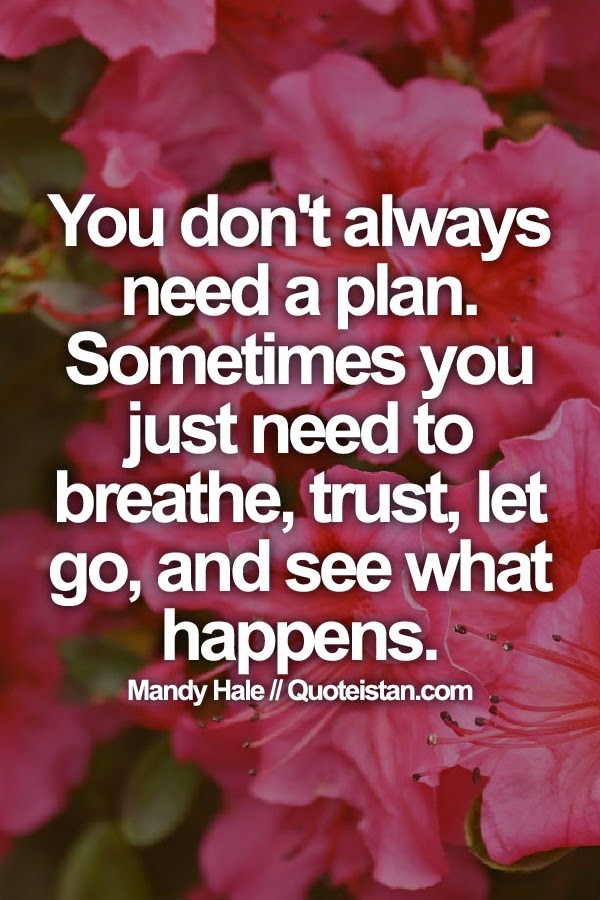 You don't always need a plan. Sometimes you just need to breathe, trust, let go, and see what happens.