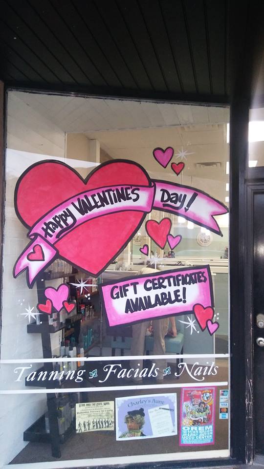 Whimsical Window Painting Springville Retreat Salon Valentines 2018