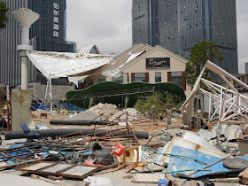 damage from Typhoon Hato at the Midtown in Zhuhai