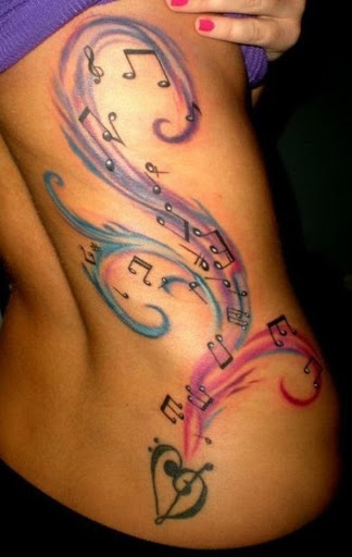 As Notas da música e Aquarela do Lado do Corpo da Tatuagem