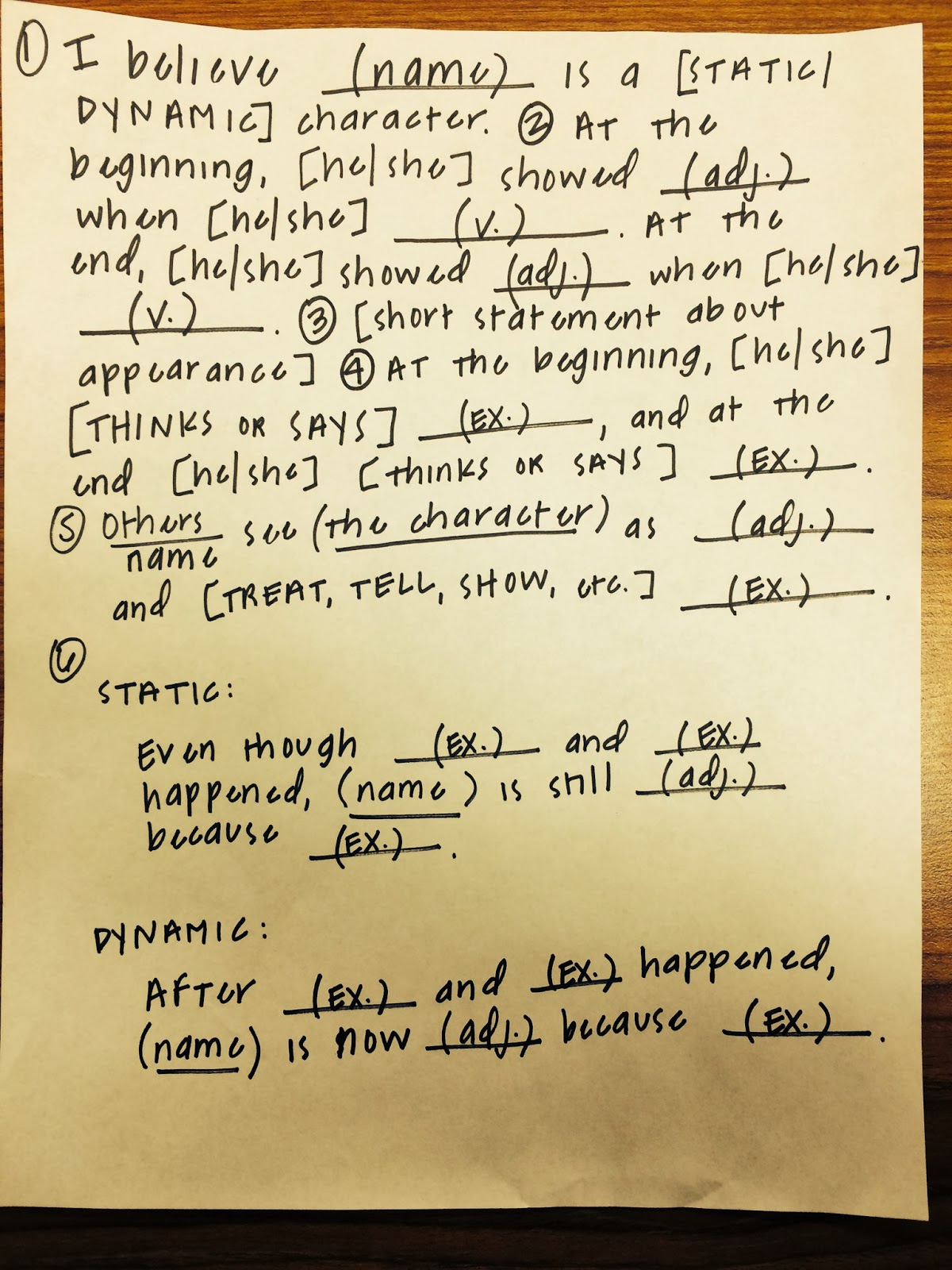 8th grade English: "Secondhand Lions" Character Analysis