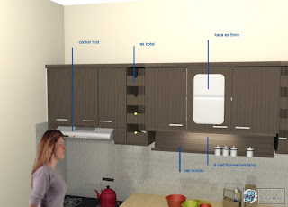 Desain Interior Kitchen Set Model Lurus Warna Kayu Tua