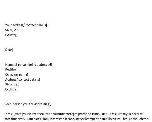 Part-time Job Application Letter for Student Part-time Job Application Letter for Student