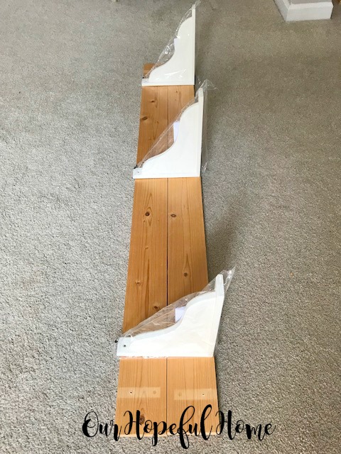 wood planks on floor white Ikea corbels