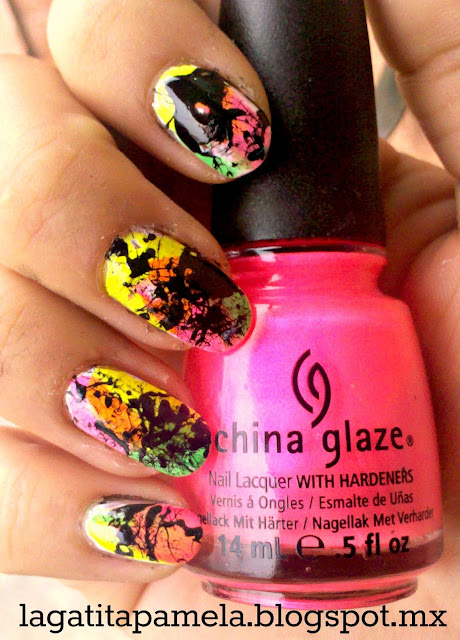 neon splatter nails