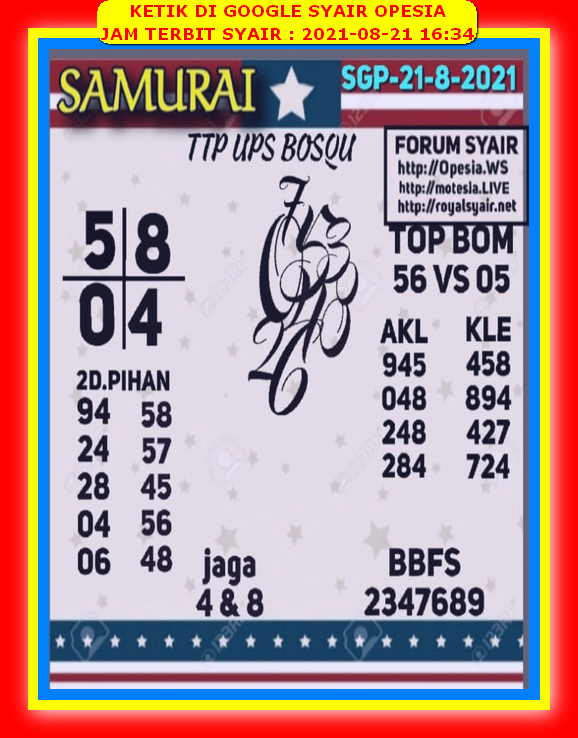 Syair Sgp Hari Ini Sabtu 21 Agustus 2021 Opesia Official