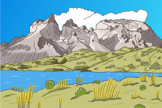 Paisaje montañoso cartoon