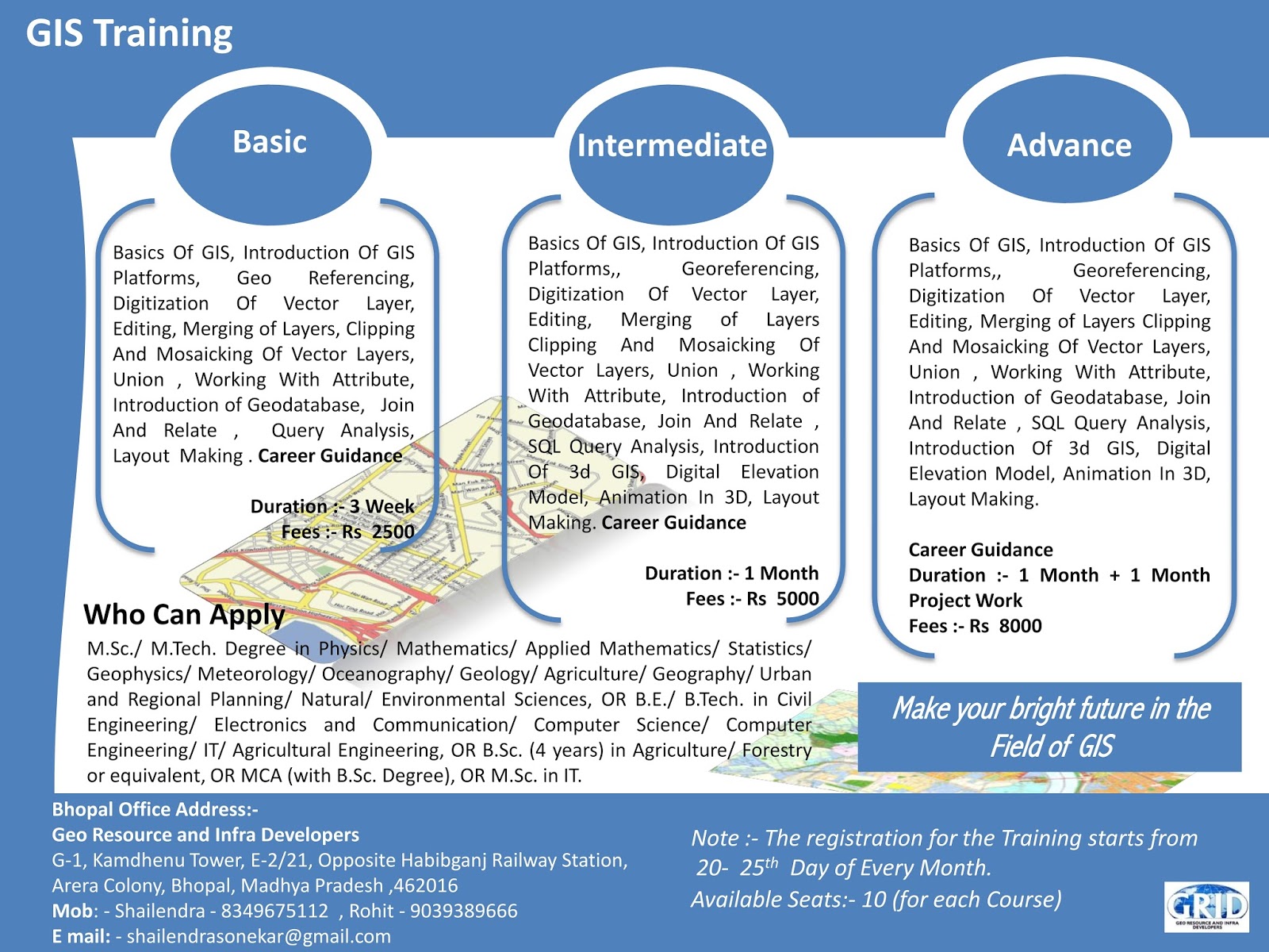 Note Short Term GIS and Remote Sensing Training is available in Bhopal MP