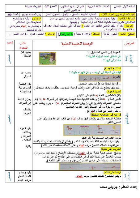 مذكرات المقطع الثالث الأسبوع الأول في اللغة عربية سنة أولي ابتدائي   5