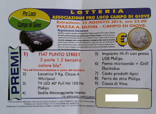 biglietto lotteria Pro Loco Campo di Giove 2015