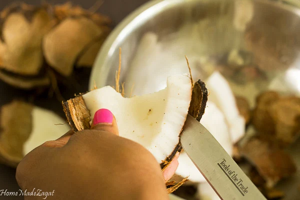 Removing coconut meat from shell