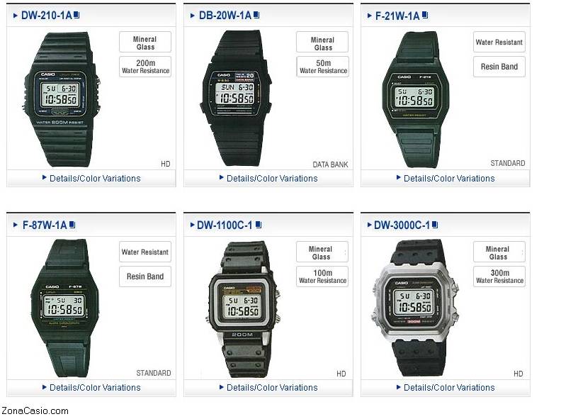 Zona Casio: La actual página de Casio con los modelos más soñados