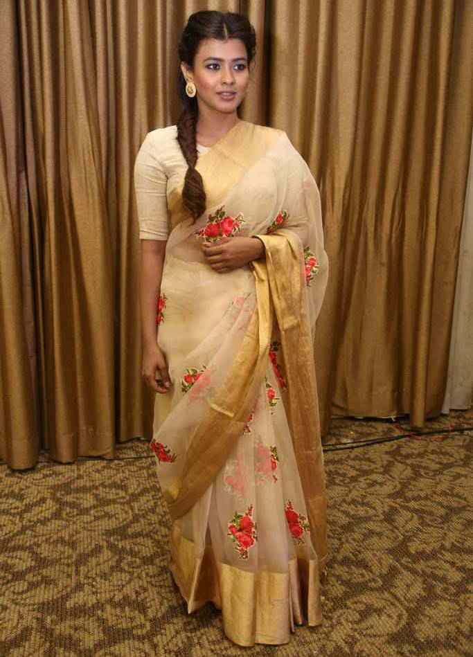 Hebah Patel In Yellow Saree At Film Pre Release Function
