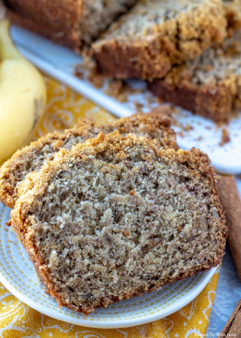 Cinnamon Crumb Banana Bread Served Up With Love