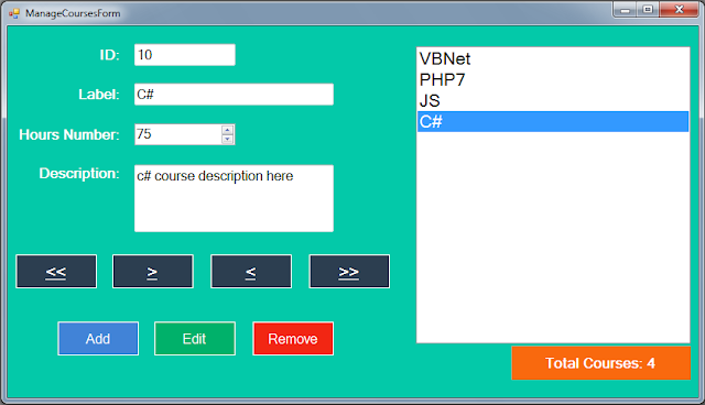 C# Students Information System Source Code - manage courses
