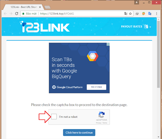 Tích vào dấu xác nhận không phải robot Hướng Dẫn Download Với Link Rút Gọn 123link.Pro
