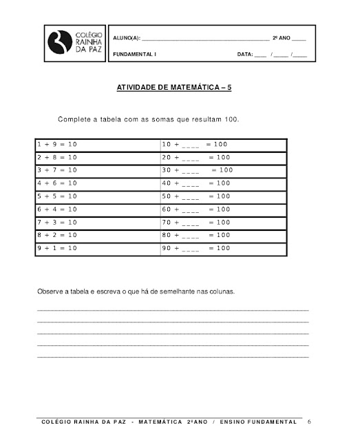 atividades matematica 2o ano para imprimir