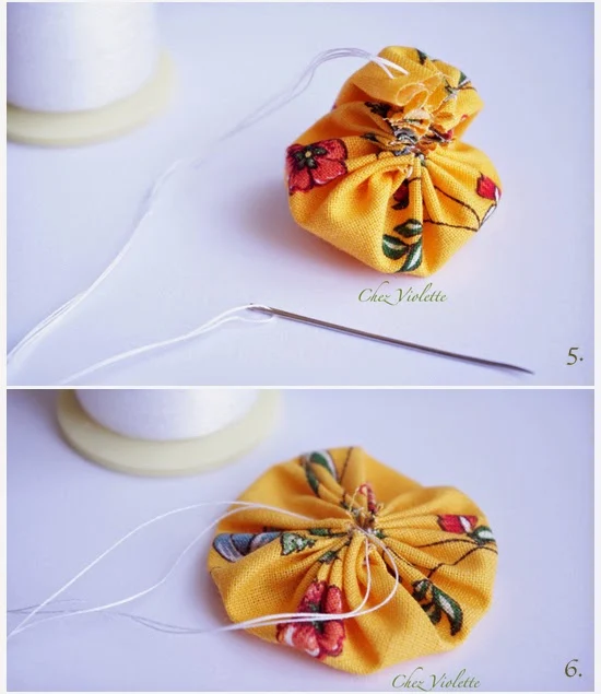 Tuto Barrette yoyo en tissu - DIY Yoyo Flower hair pin - chez violette