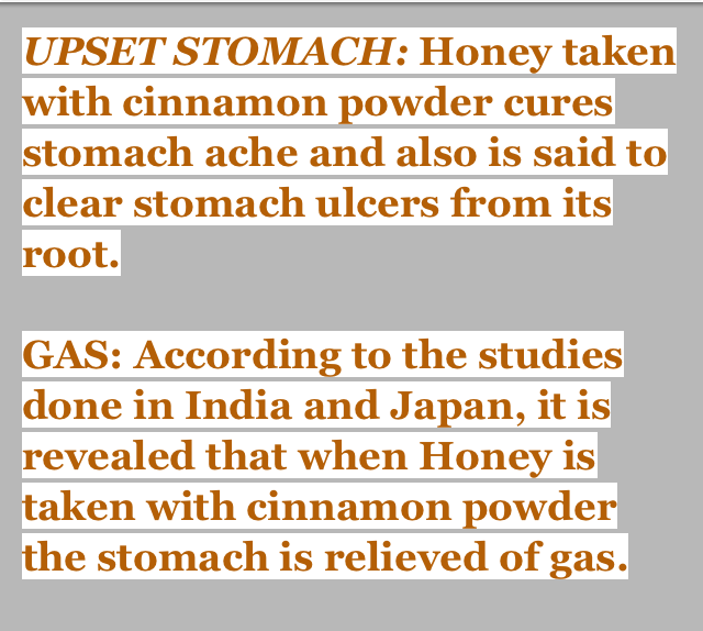 Kimmei's view Honey + cinnamon Heals alot of illness