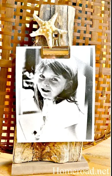 driftwood photo holder with black and white photo