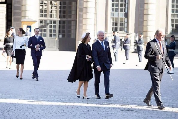 Princess Sofia wore Hobbs London Black Robyn Jacket and skirt, Crown Princess Victoria wore Paule Ka colorblock peplum dress