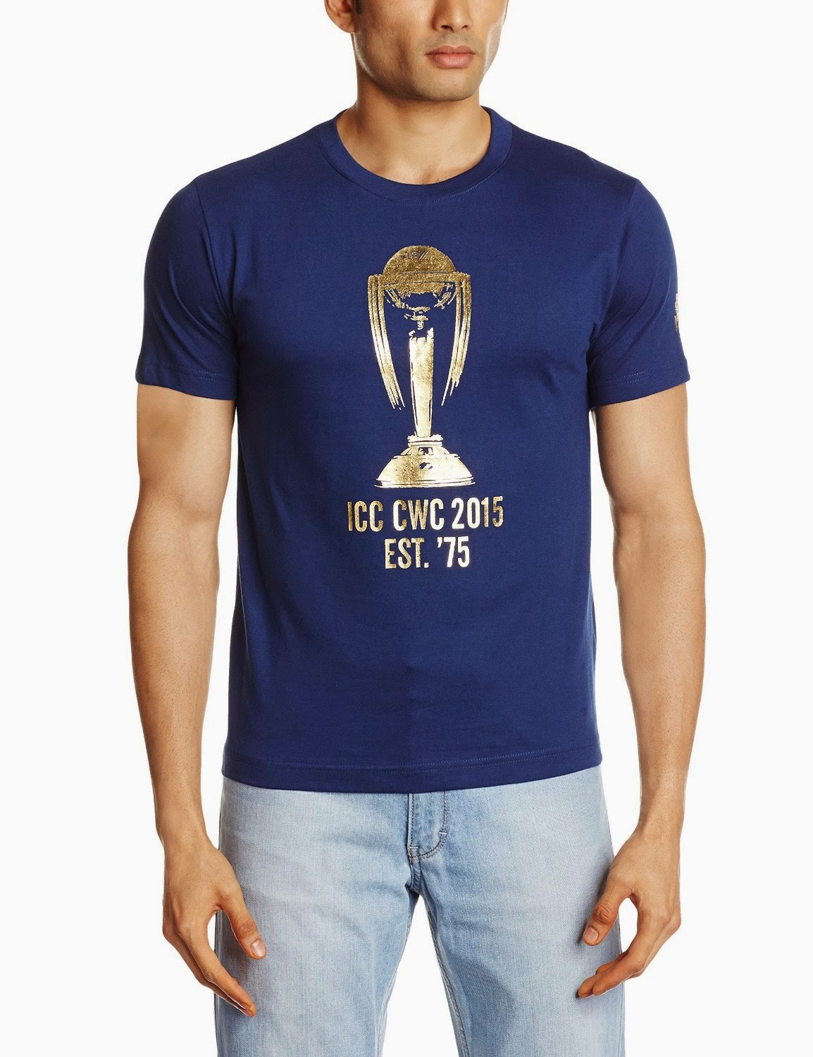 ICC CWC 2015 Trophy Photograhic T-Shirt, Men's (Navy Blue) Price Rs224