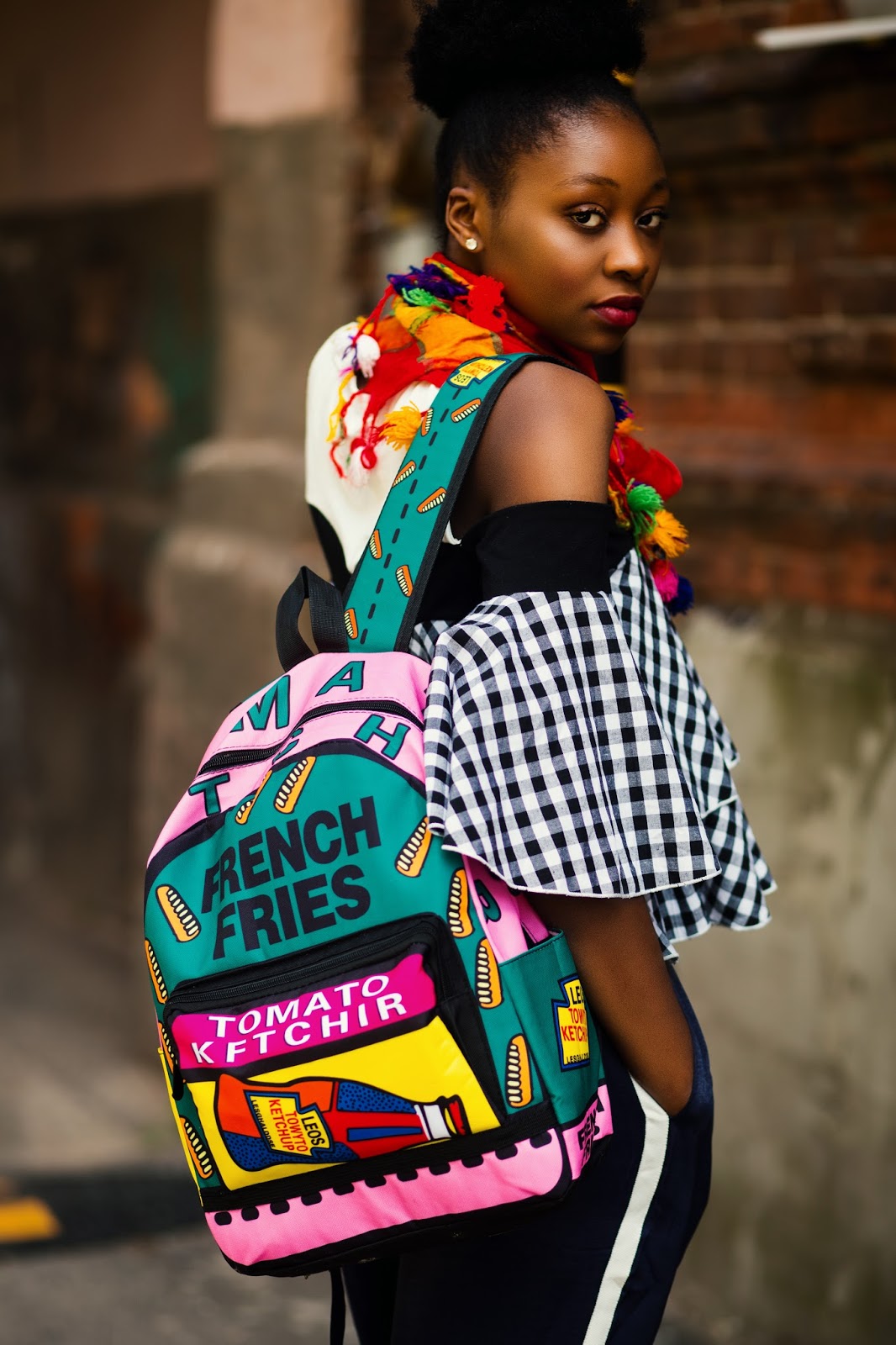 Letter Print Color Blocking Backpack - Pink : My French fries and hot dog