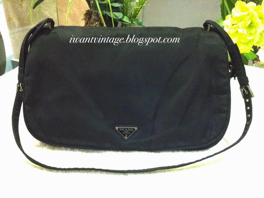 I Want Vintage | Vintage Designer Handbags: Prada Nylon Shoulder Flap Bag-Black